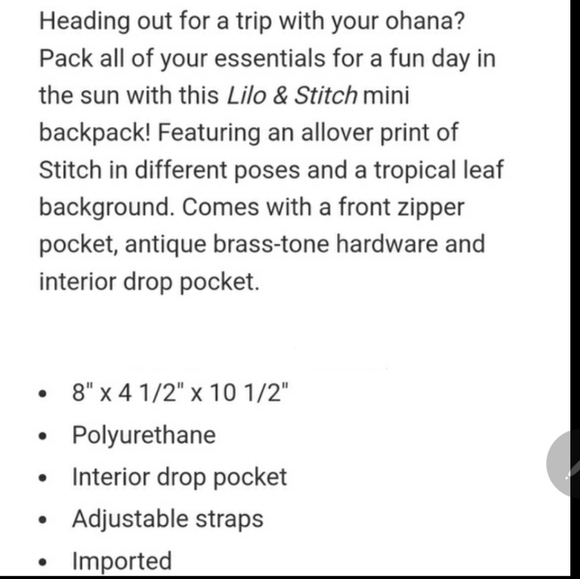 NWT Loungefly Lilo and Stitch mini backpack - Picture 4 of 10